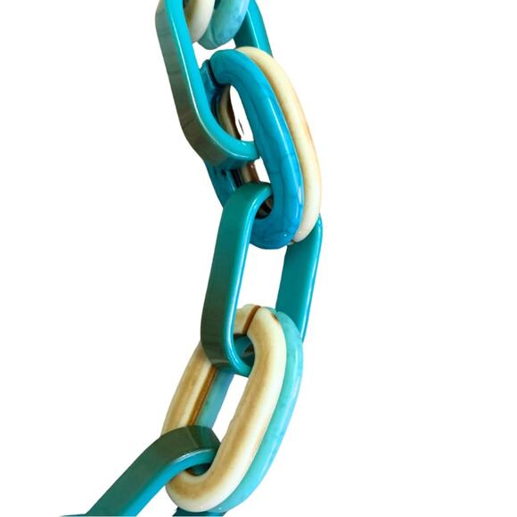 Turquoise Blue Green Chunky Link Necklace Thick Chain Acrylic Statement - Picture 3 of 6